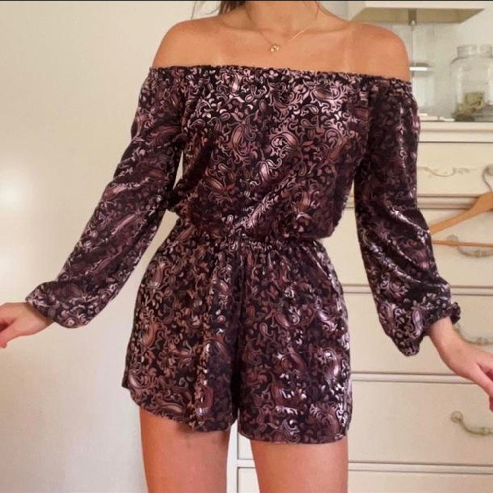 Urban outfitters ecote Elegant Off-Shoulder Jumpsuit in Black and Purple